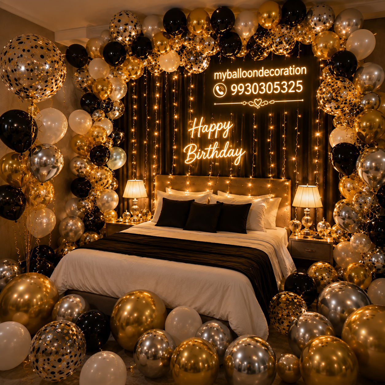 Gold and white room balloon decoration Mumbai
