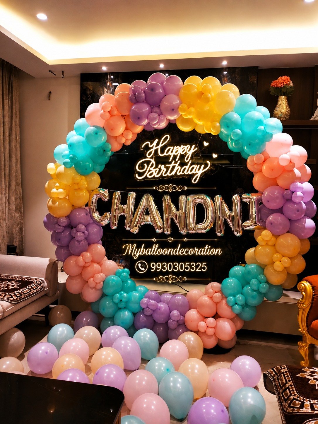 Birthday balloon decoration Mumbai - colourful balloon garland backdrop